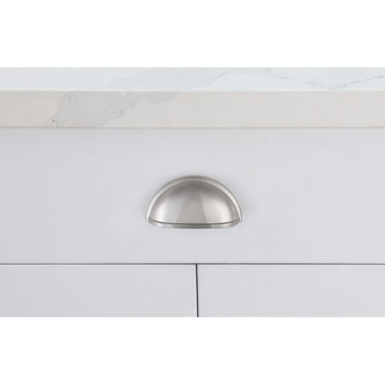 Brushed Nickel Modern Cup Pulls with Mounting Hardware