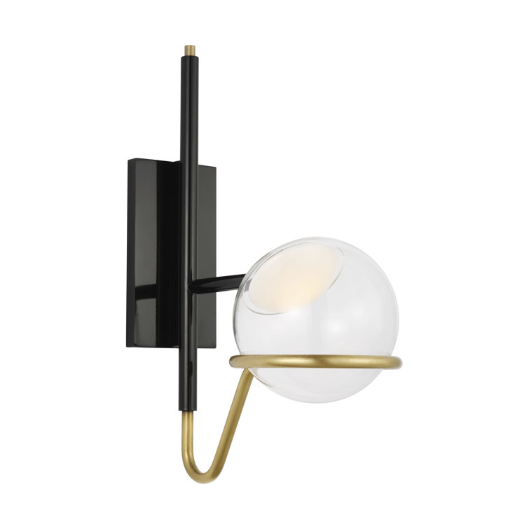 Crosby Medium Dimmable LED Wall Sconce in Glossy Black and Natural Brass