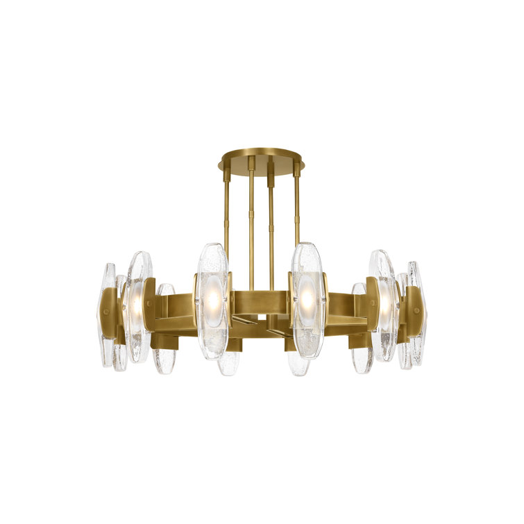 Wythe X-Large Industrial Brass LED Chandelier with Cast Glass