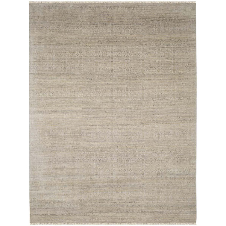 Pearl Beige Hand-Knotted Wool and Silk Area Rug 2' x 3'