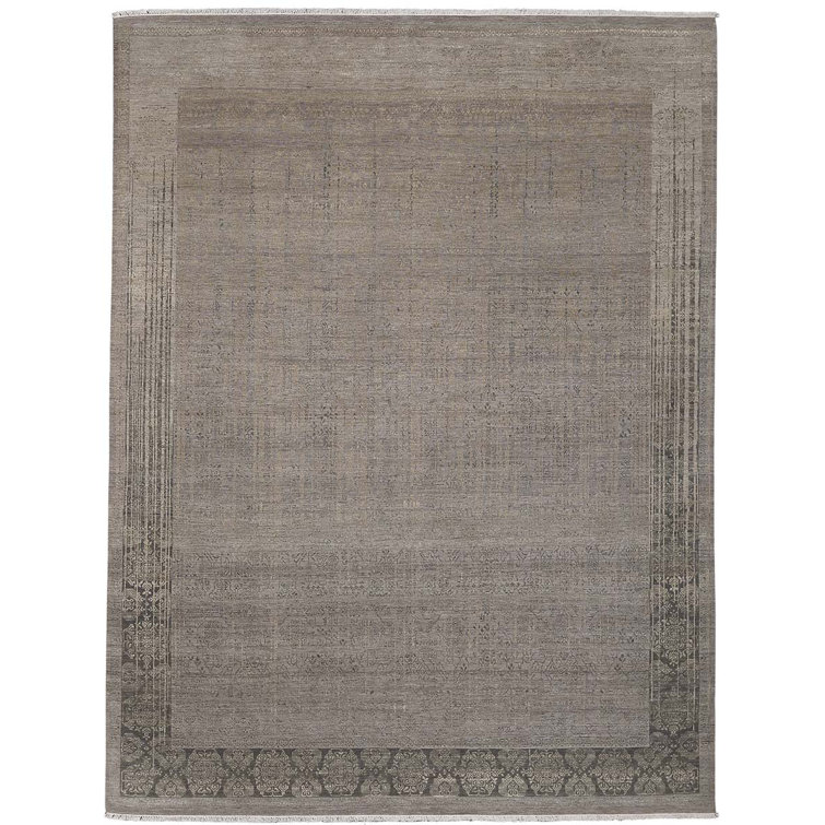 Pearl Hand-Knotted Light Gray Wool and Silk Area Rug