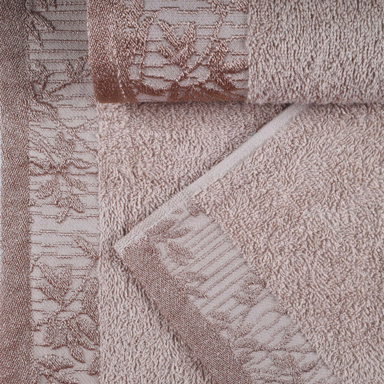Frappe Brown Cotton Floral Jacquard 4-Piece Bath Towel Set