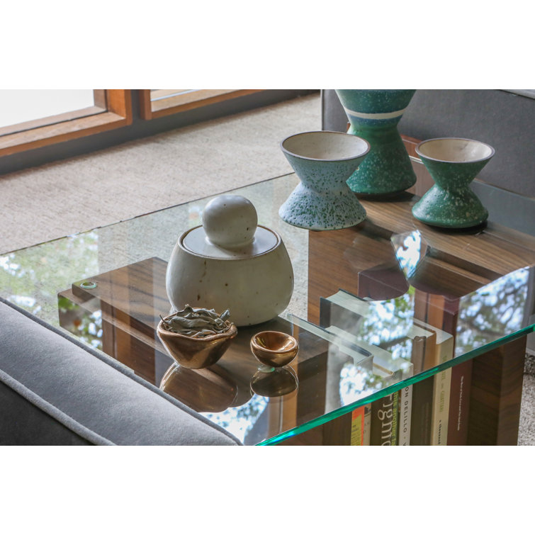 Eclipse Walnut Pedestal Coffee Table with Tempered Glass Top