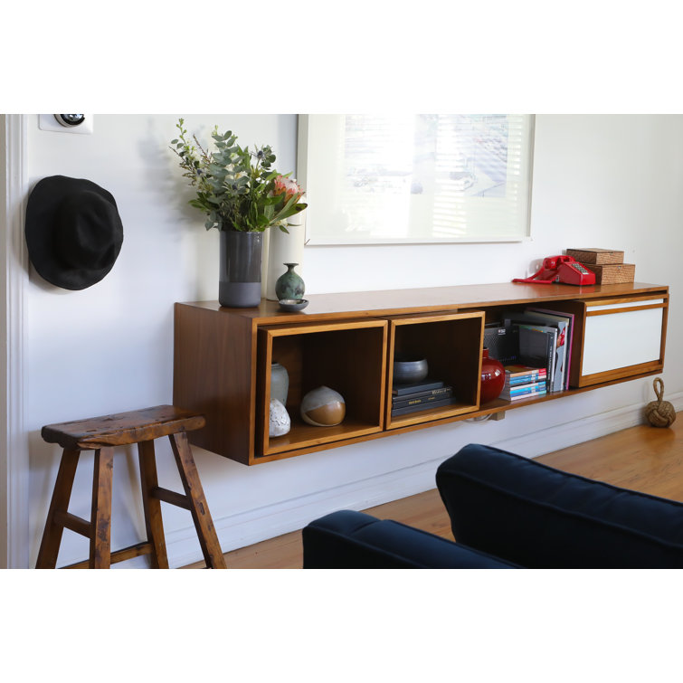 Walnut and Orange Low Console Table with Storage