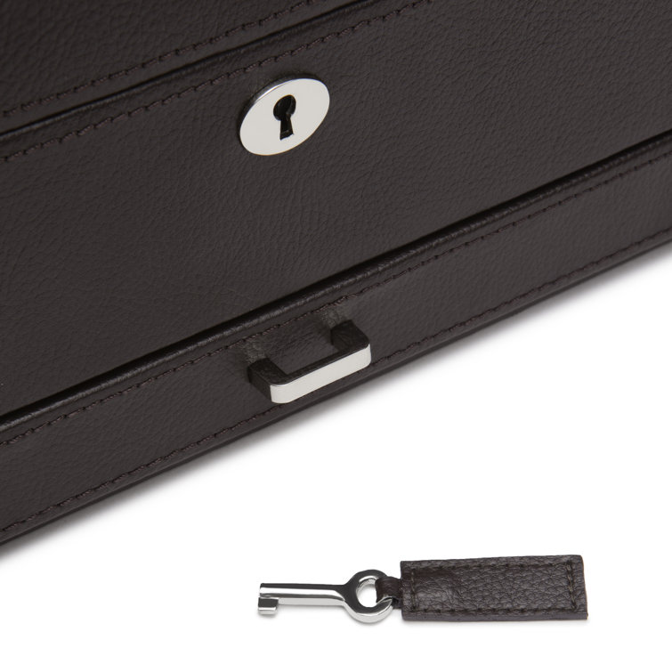 Windsor Black Faux Leather 10-Compartment Watch Box with Locking Drawer