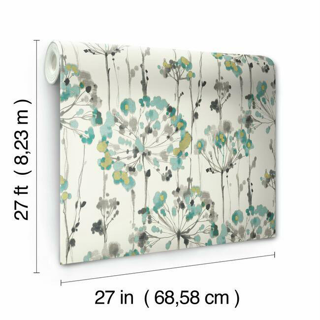 Turquoise and White Floral Vinyl Wallpaper Roll