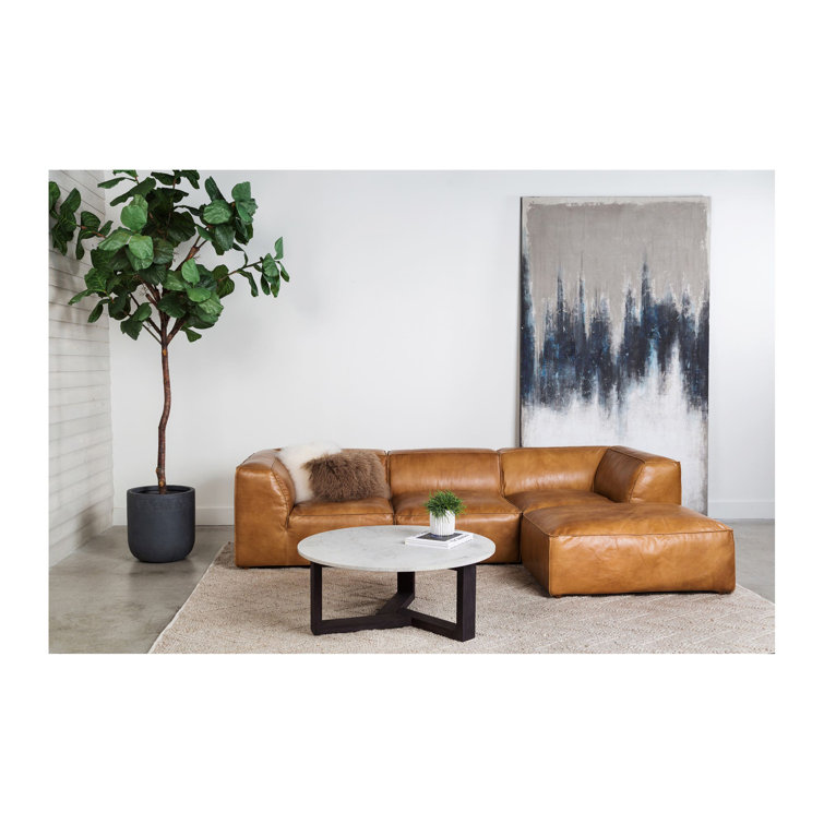 Contemporary Charcoal Grey & White Round Wood Coffee Table