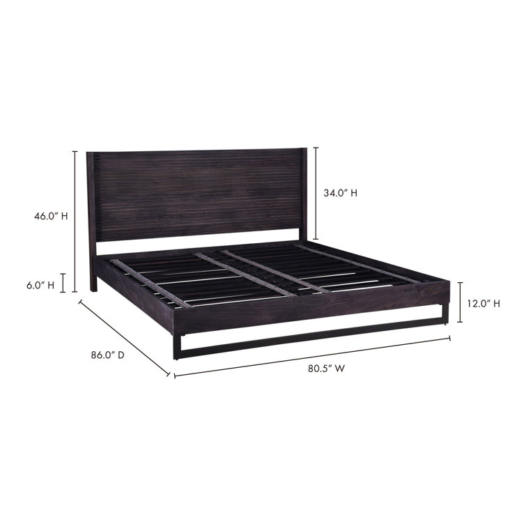 Contemporary Gray Pine King Platform Bed with Upholstered Headboard