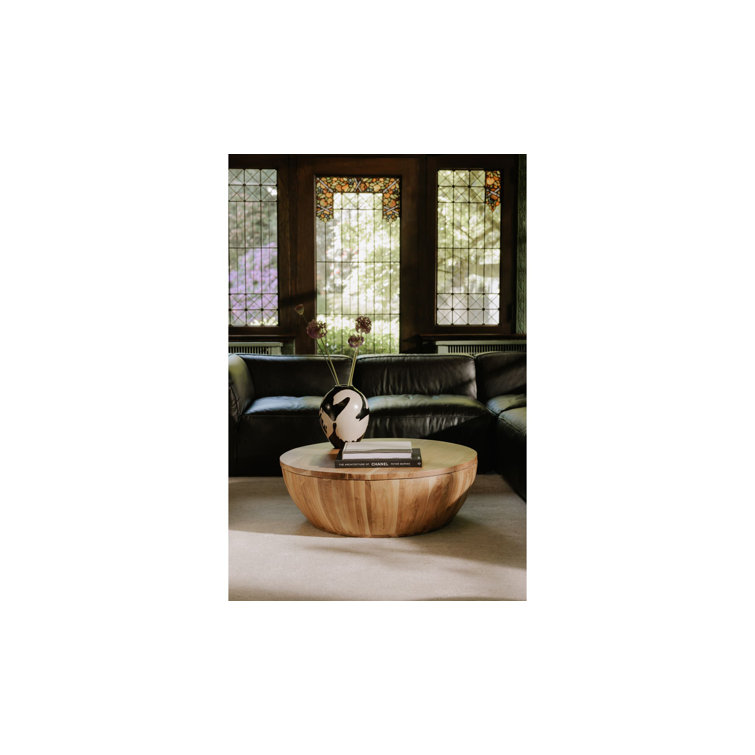 Rustic Brown Round Wood Lift-Top Coffee Table with Storage