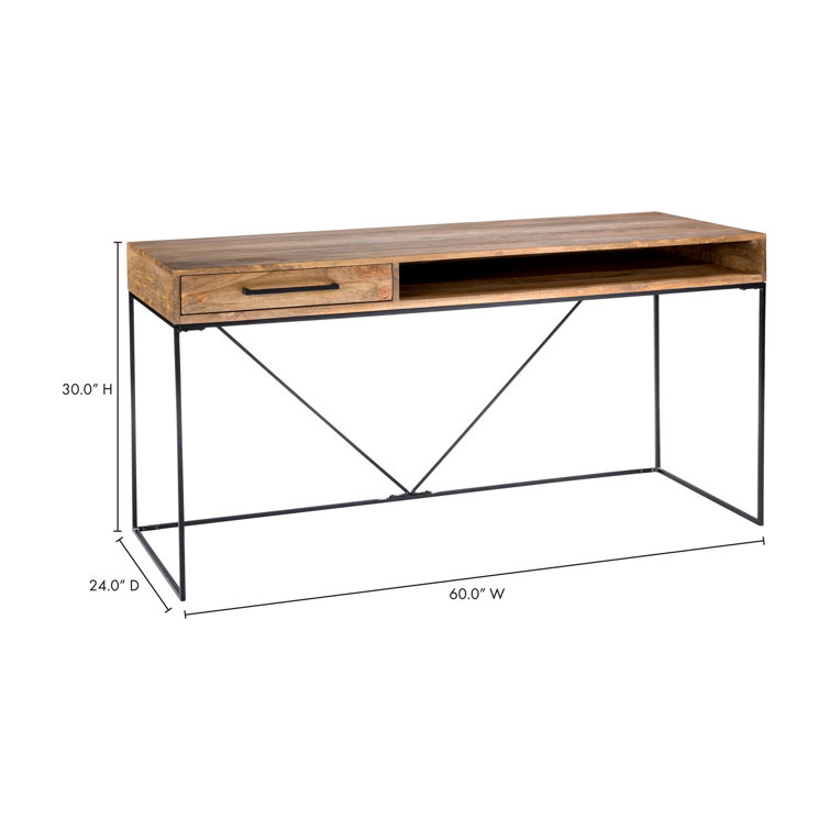 Industrial-Scandinavian Solid Mango Wood Home Office Desk with Iron Base