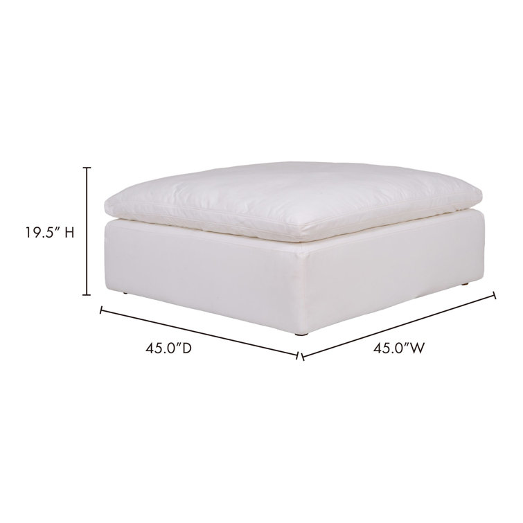 Cream White Velvet Performance Fabric Ottoman with Solid Wood Frame