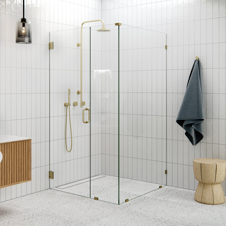 Matte Black Frameless Glass Shower Enclosure with Brass Fittings