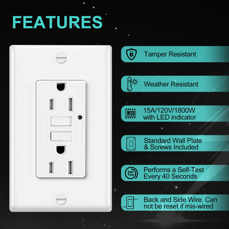 White Tamper Resistant GFCI Outlet with Wall Plate and LED Indicator