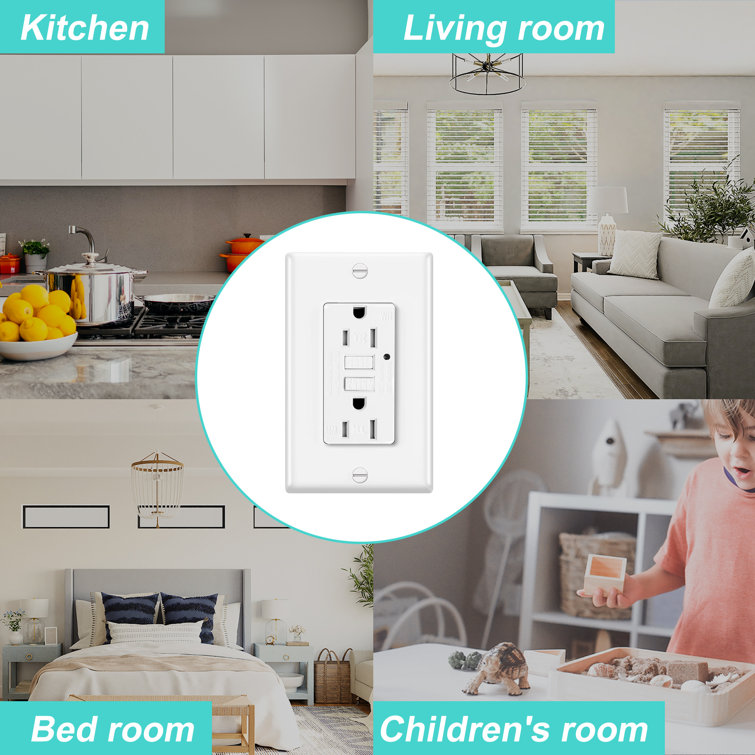 White Tamper Resistant GFCI Outlet with Wall Plate and LED Indicator