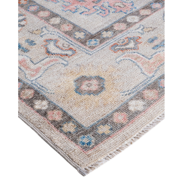Adorn Oushak Ivory Geometric Hand-Knotted Wool Area Rug, 6'2" x 8'8"