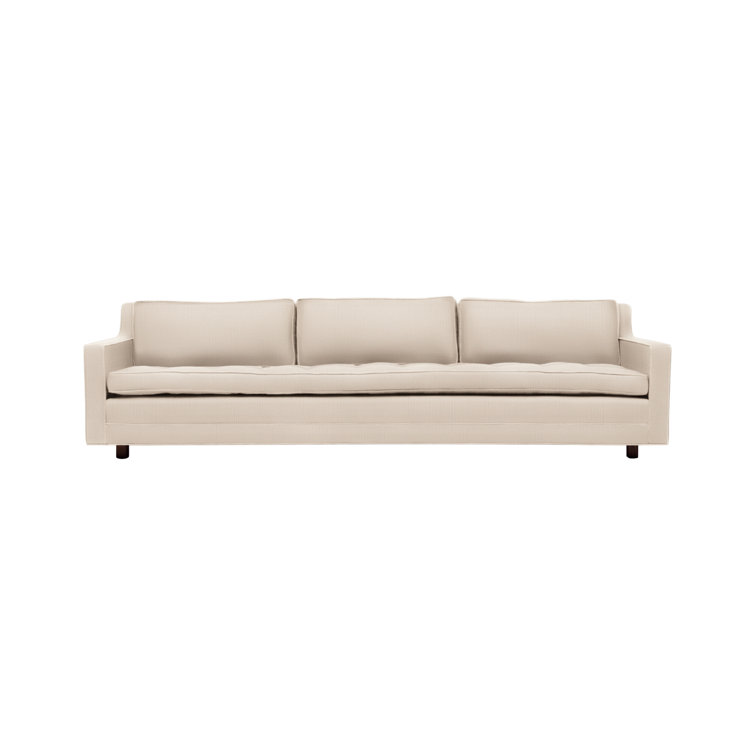 Eggshell Aged Velvet Three-Seater Sofa with Pillow Back