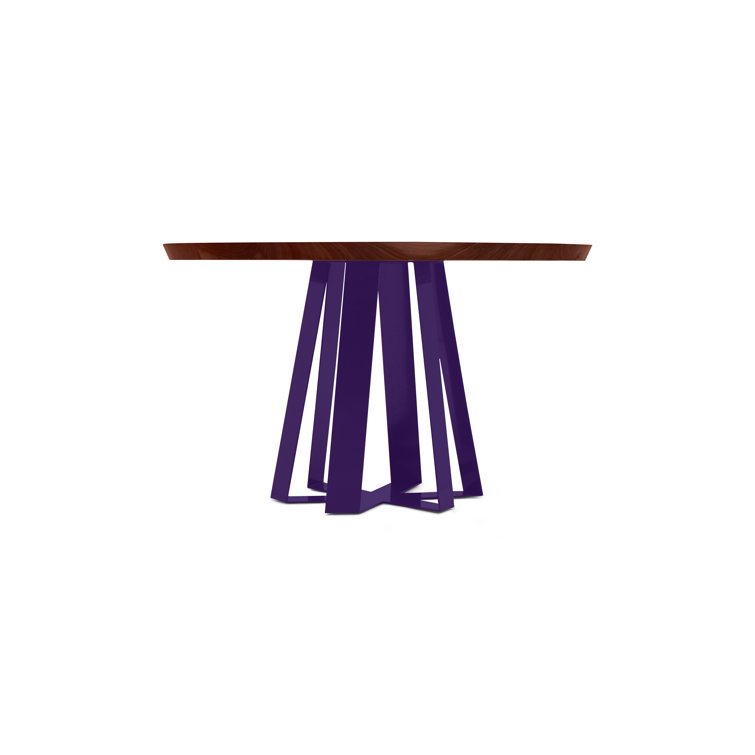 Modern Round Walnut Dining Table with Hexagon Steel Base