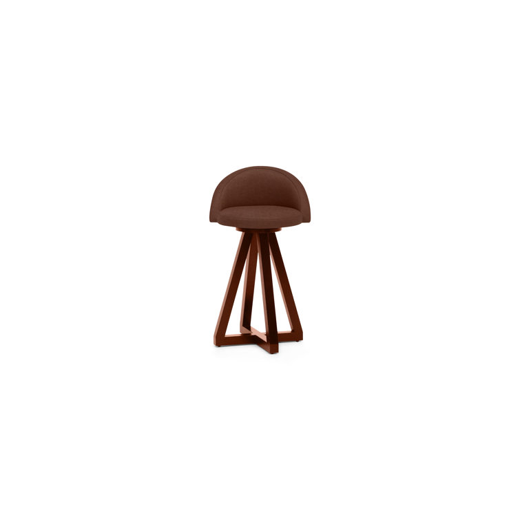 Walnut and Tobacco Leather Swivel Bar Stool with Pedestal Base