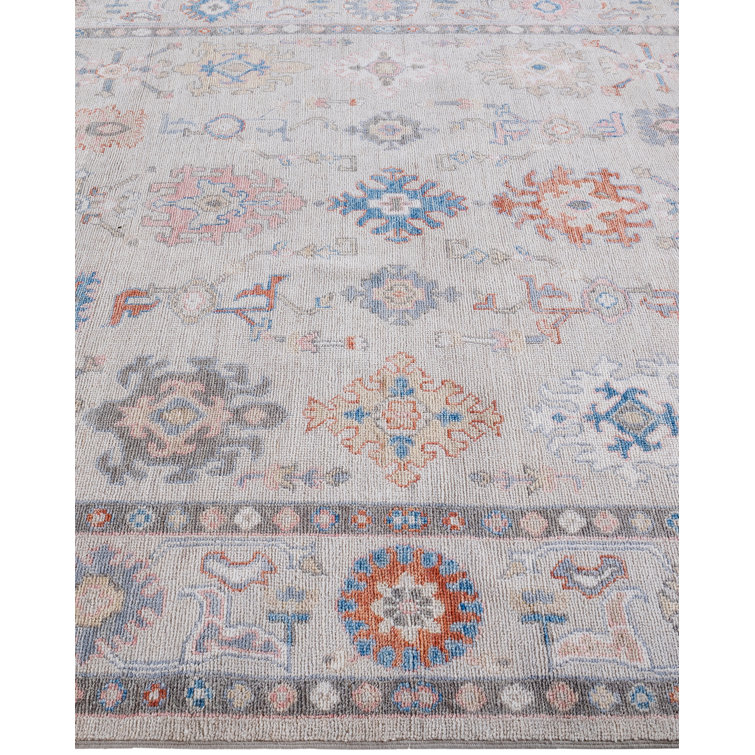 Adorn Oushak Ivory Geometric Hand-Knotted Wool Area Rug, 6'2" x 8'8"