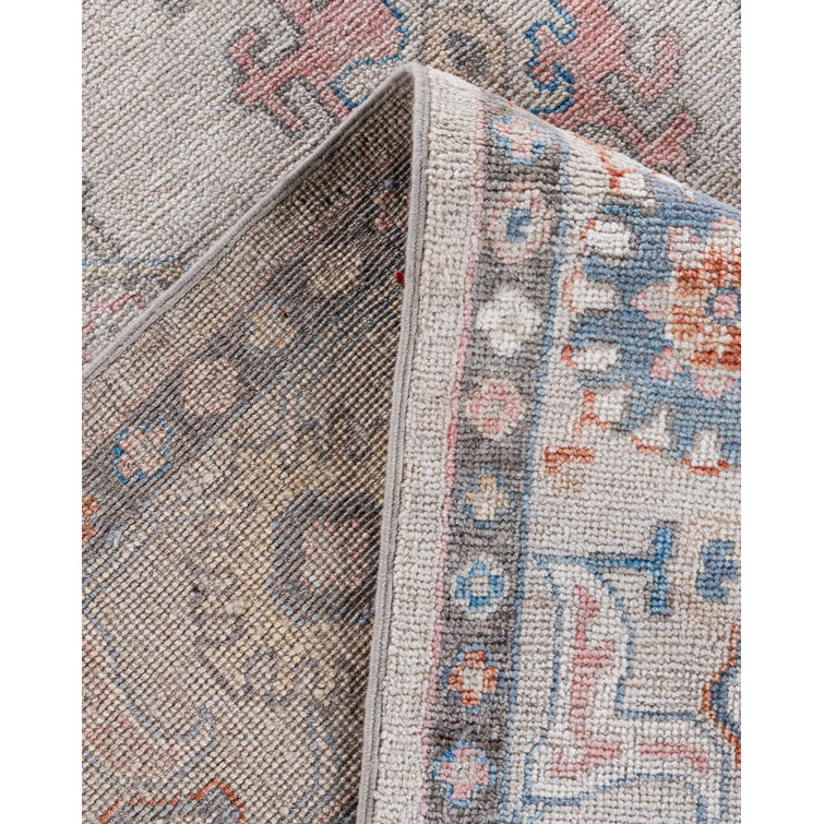 Adorn Oushak Ivory Geometric Hand-Knotted Wool Area Rug, 6'2" x 8'8"