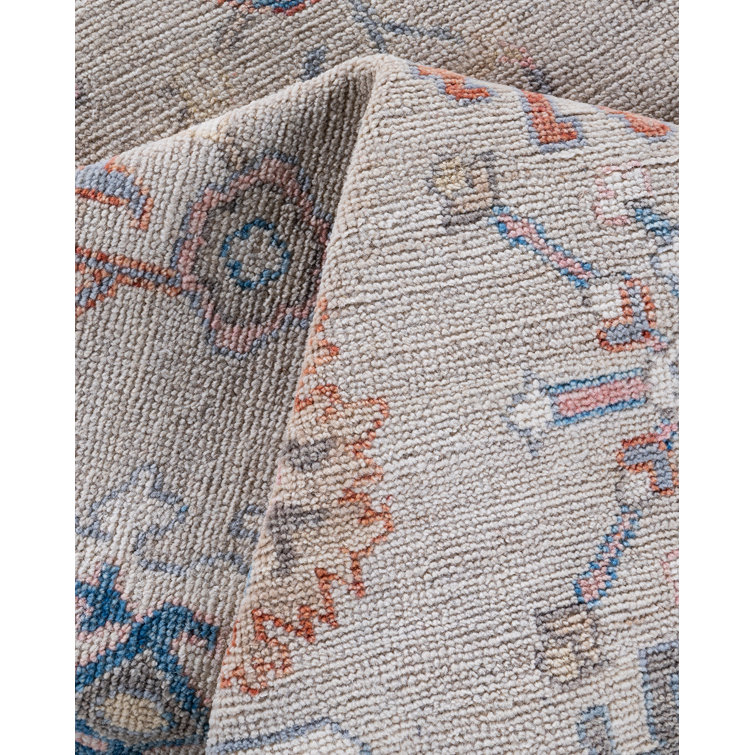 Adorn Oushak Ivory Geometric Hand-Knotted Wool Area Rug, 6'2" x 8'8"