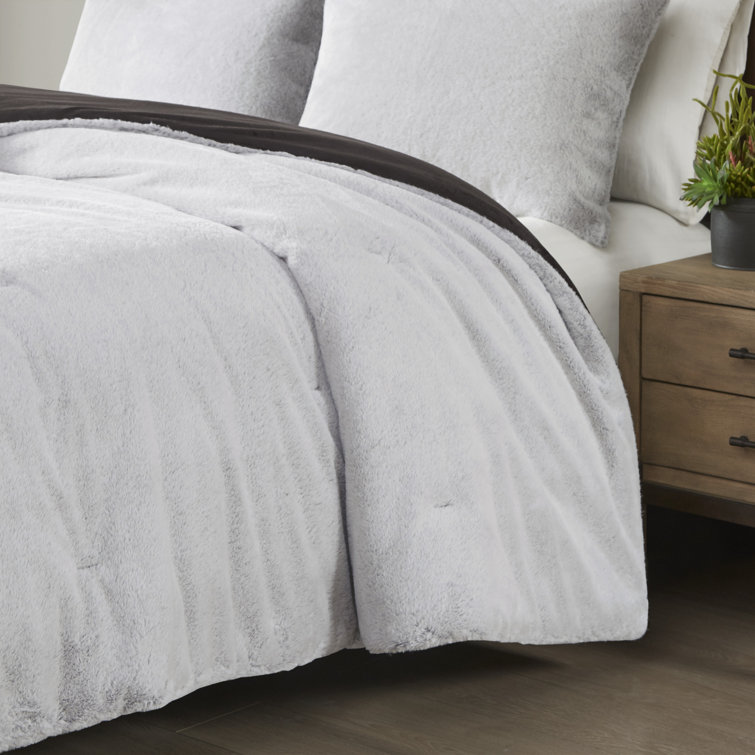 Ivory Faux Fur King Down Alternative Comforter Set