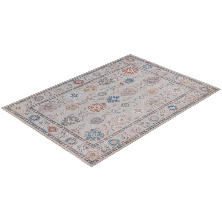 Adorn Oushak Ivory Geometric Hand-Knotted Wool Area Rug, 6'2" x 8'8"