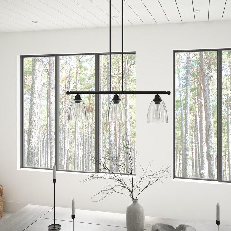 Farmhouse 3-Light Black Metal and Clear Glass Tiered Kitchen Island Pendant