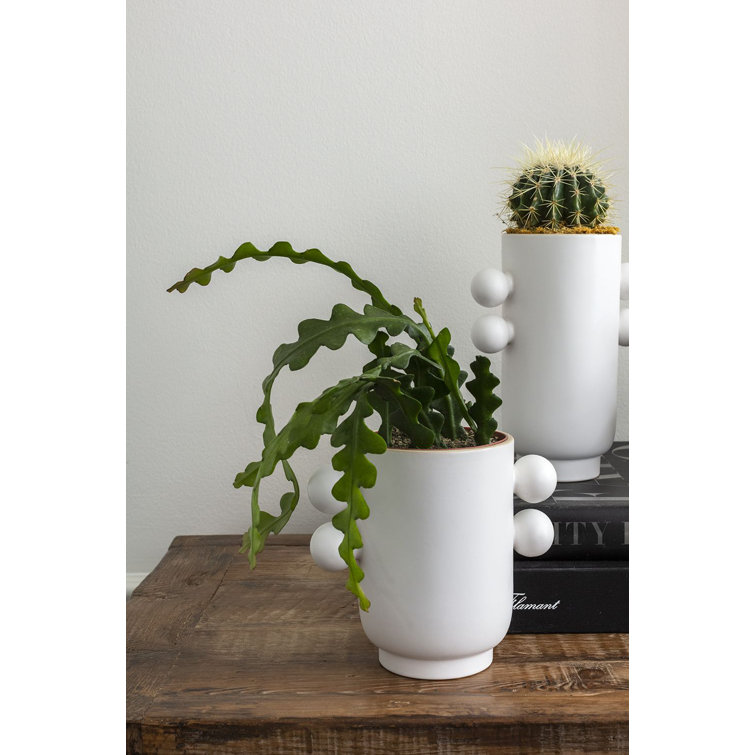 White Round Handmade Ceramic Planter with Spheres