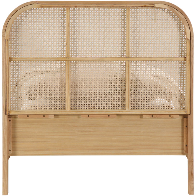 Natural Twin Wood Frame Bed with Cane Headboard