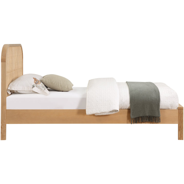 Natural Twin Wood Frame Bed with Cane Headboard