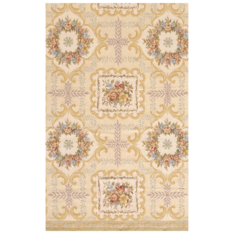 Ivory and Gold Hand-Knotted Wool Oriental 8' x 10' Rug