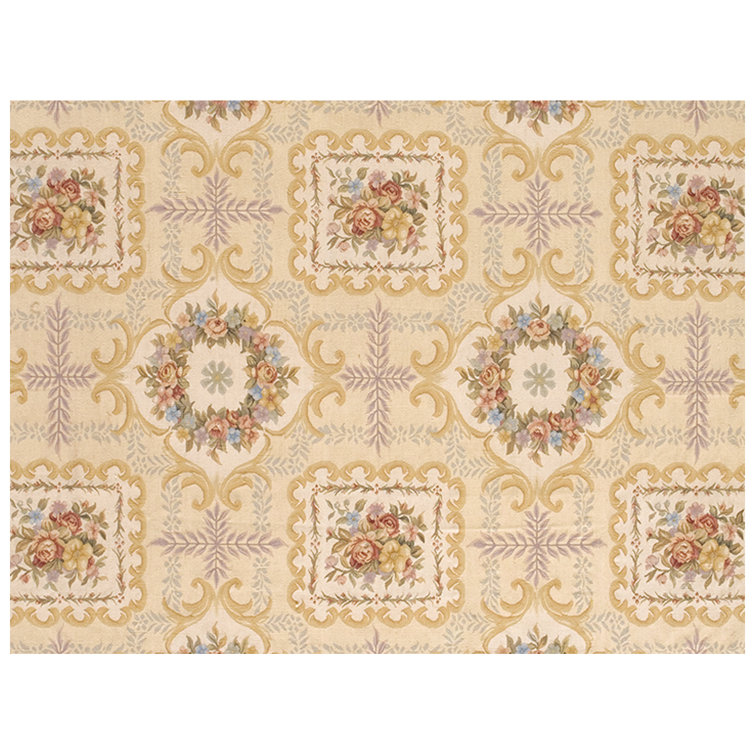 Ivory and Gold Hand-Knotted Wool Oriental 8' x 10' Rug