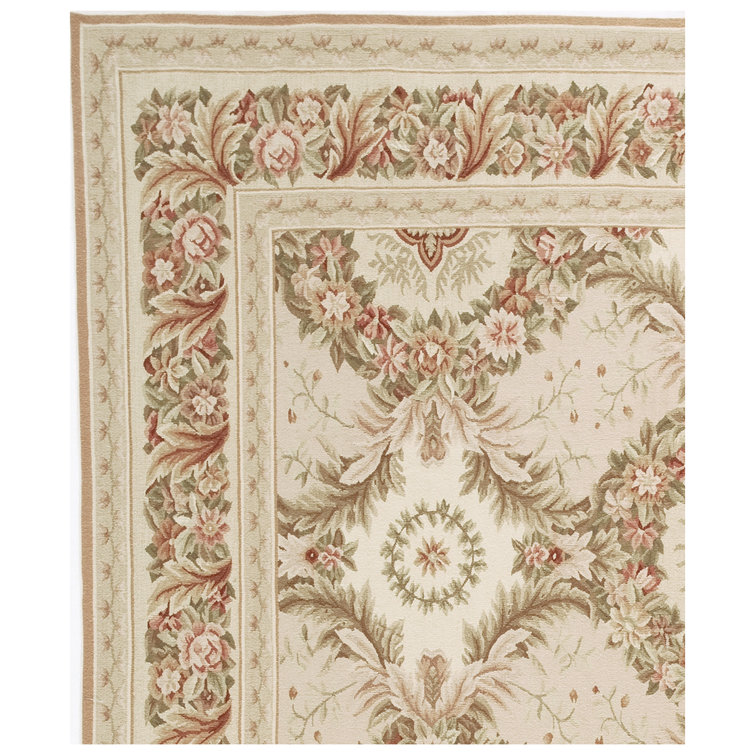 Ivory and Gold Hand-Knotted Wool Oriental 8' x 10' Rug