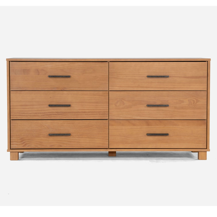 Acacia Solid Wood 6-Drawer Dresser with Metal Glides