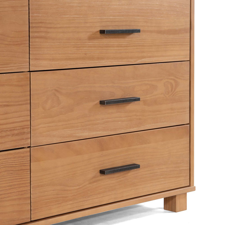 Acacia Solid Wood 6-Drawer Dresser with Metal Glides