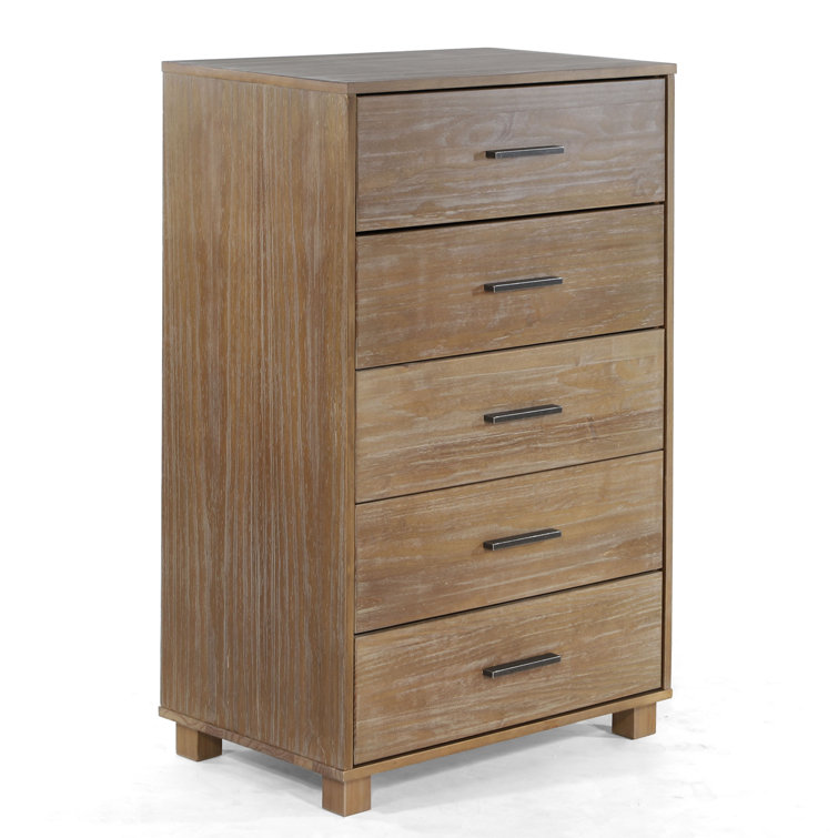 Weathered Pine Solid Wood 5-Drawer Chest with Metal Glides