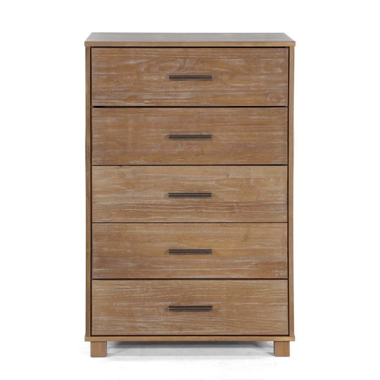 Weathered Pine Solid Wood 5-Drawer Chest with Metal Glides