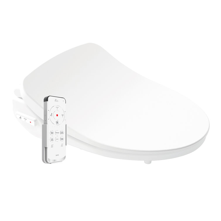 Elongated White Heated Bidet Toilet Seat with Remote