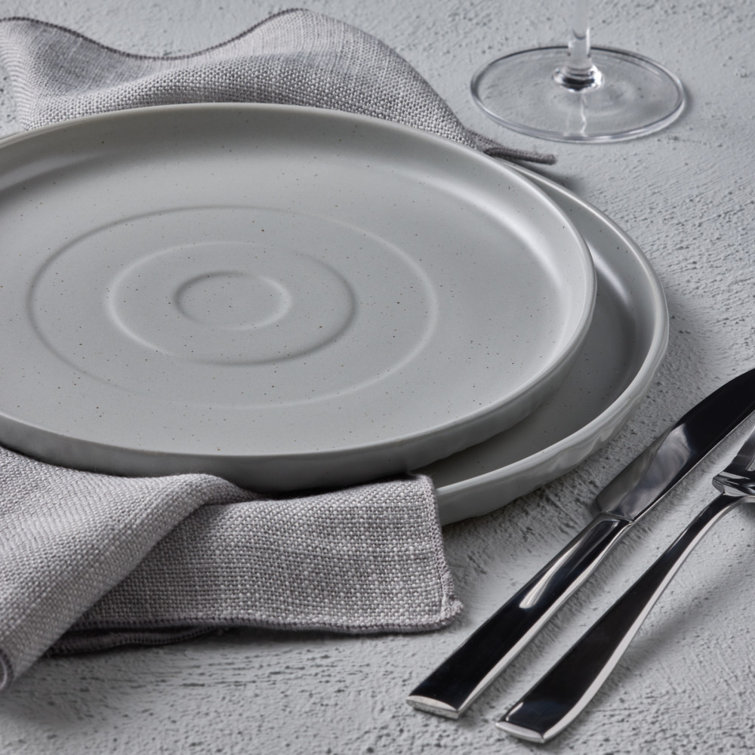 Gray and White Ceramic 16-Piece Textured Dinnerware Set