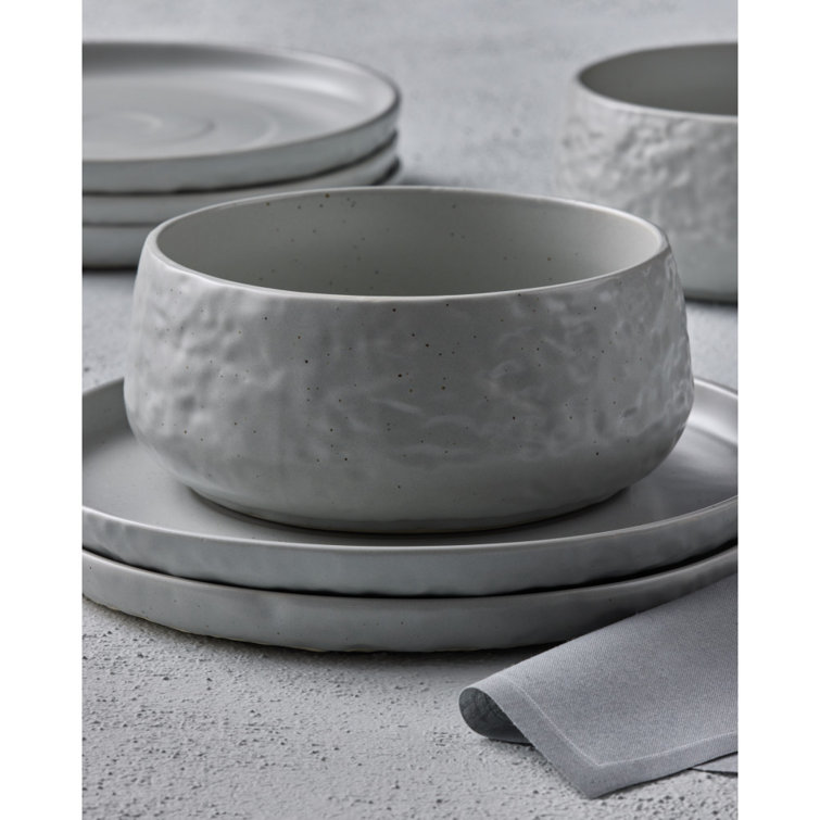 Gray and White Ceramic 16-Piece Textured Dinnerware Set