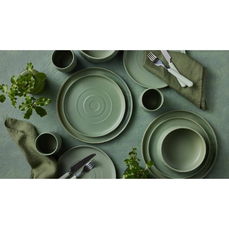 Sage Green Ceramic 16-Piece Textured Dinnerware Set