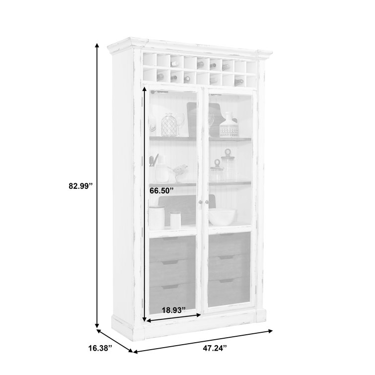 Antique White Lighted Curio Cabinet with Poplar Wood Legs