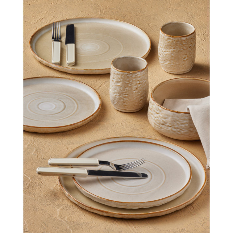 16-Piece Sand and White Ceramic Dinnerware Set