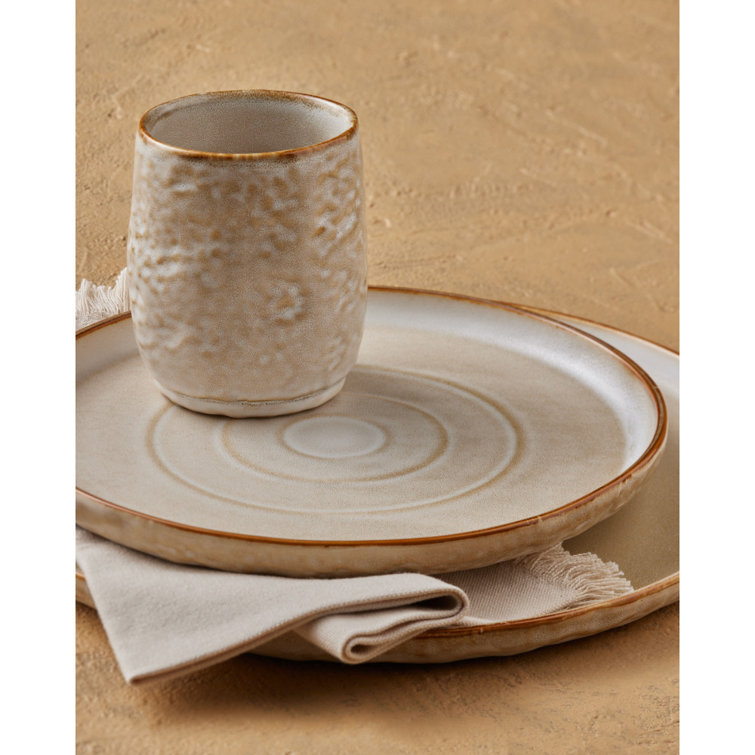 16-Piece Sand and White Ceramic Dinnerware Set