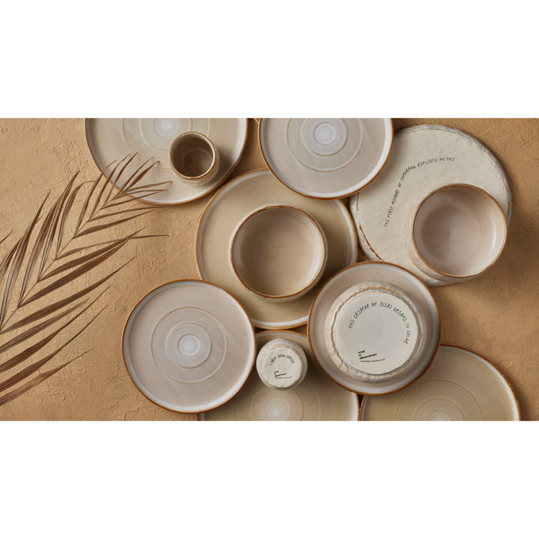 16-Piece Sand and White Ceramic Dinnerware Set