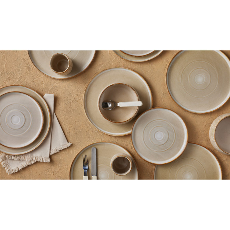 16-Piece Sand and White Ceramic Dinnerware Set