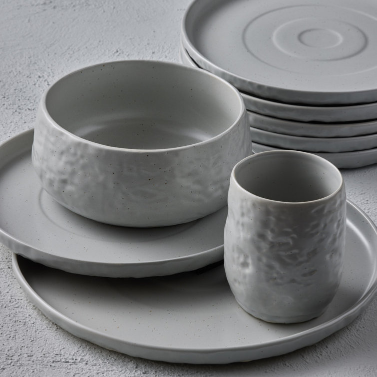 Gray and White Variegated Glaze Ceramic Dinnerware Set, Service for 8