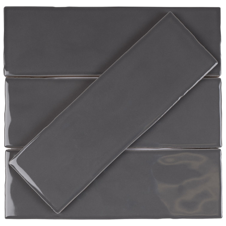 Graphite Gray Glossy Porcelain Wall and Floor Tile, 2.6" x 7.9"