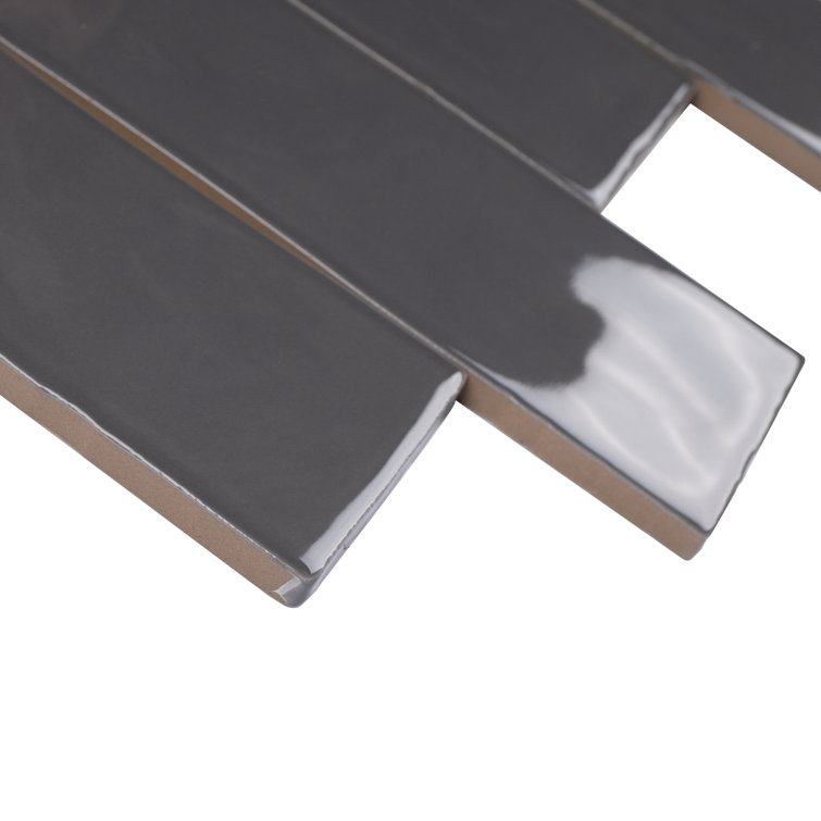 Graphite Gray Glossy Porcelain Wall and Floor Tile, 2.6" x 7.9"